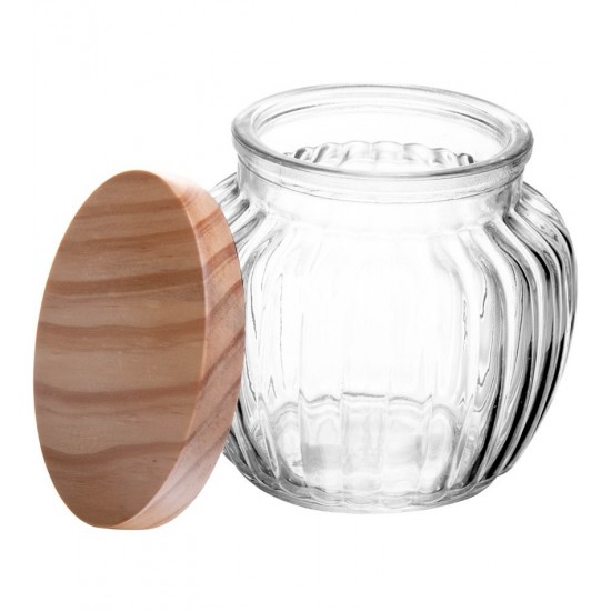 Pote Mantimentos 600 ML 10,5cm de Altura em Vidro Com Tampa De Pinus